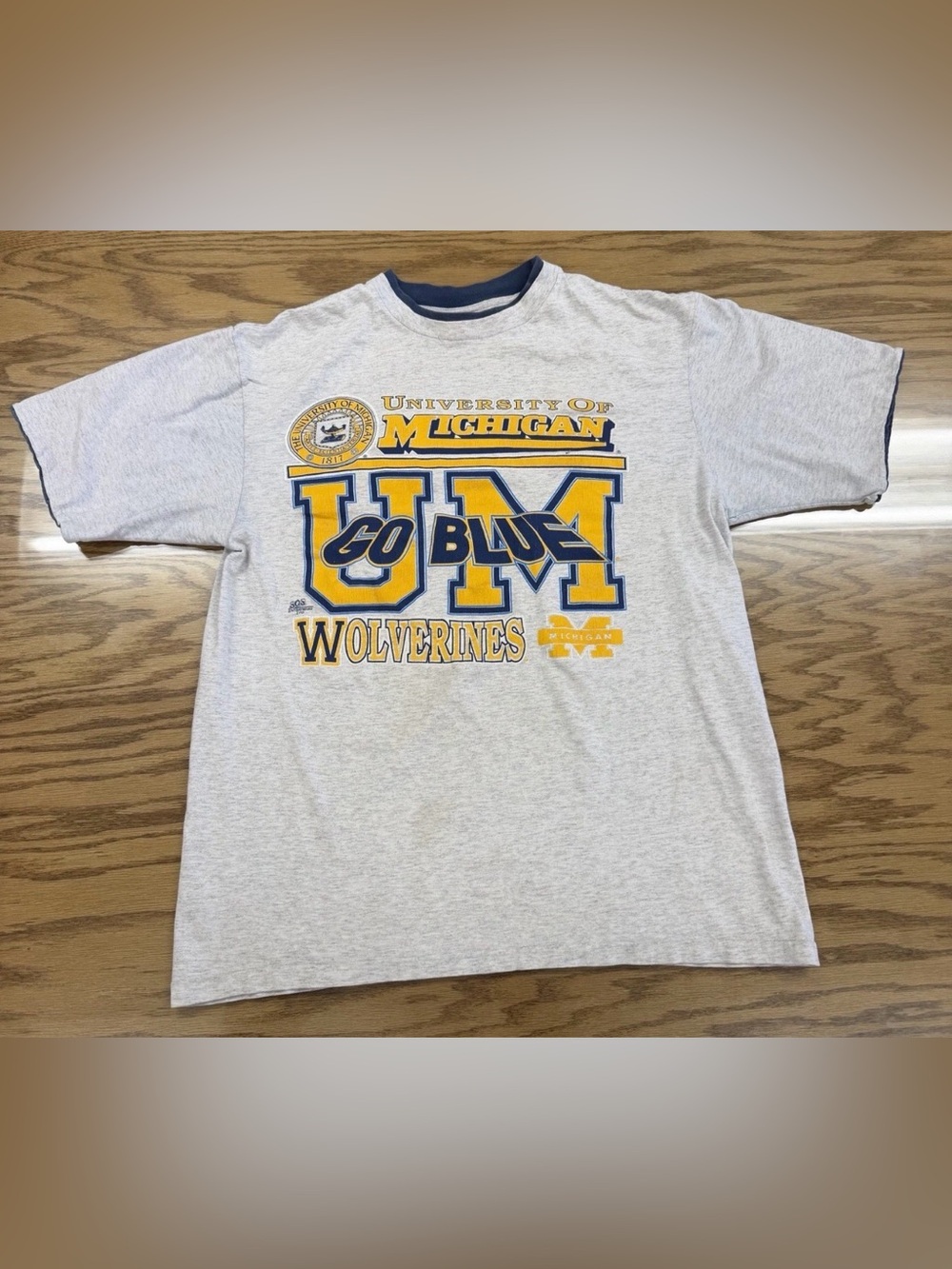 True Vintage 80s Go Blue University Michigan Wolverines Shirt Made USA XL 20x27